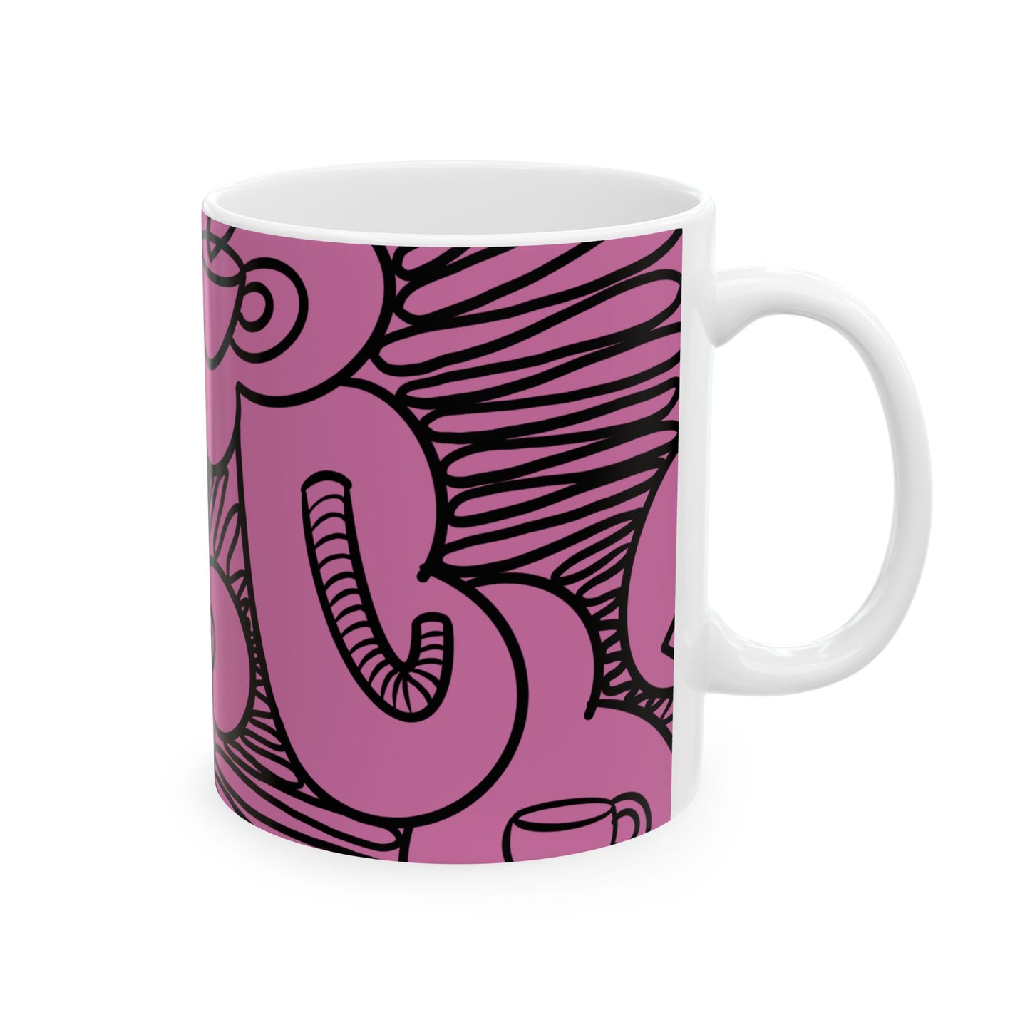 Coffee Festive Mug | Pink Festive Coffee Pattern Ceramic Mug