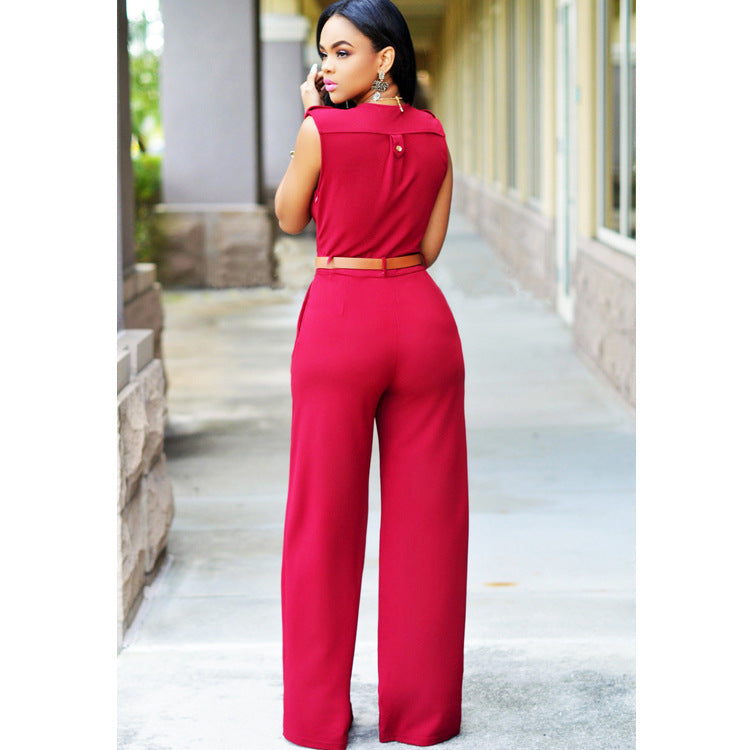 Elegant Belted Wide Leg Jumpsuit