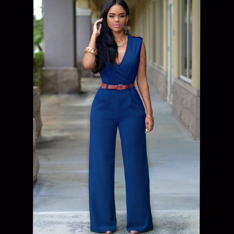 Elegant Belted Wide Leg Jumpsuit