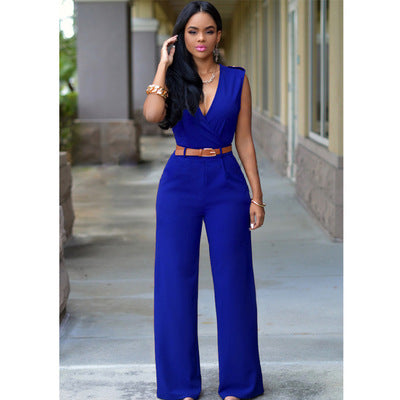 Elegant Belted Wide Leg Jumpsuit