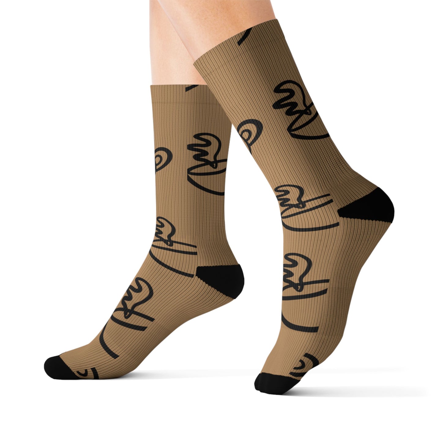 Coffee Cup Pattern Socks | Brown Coffee Bean Sublimation Socks