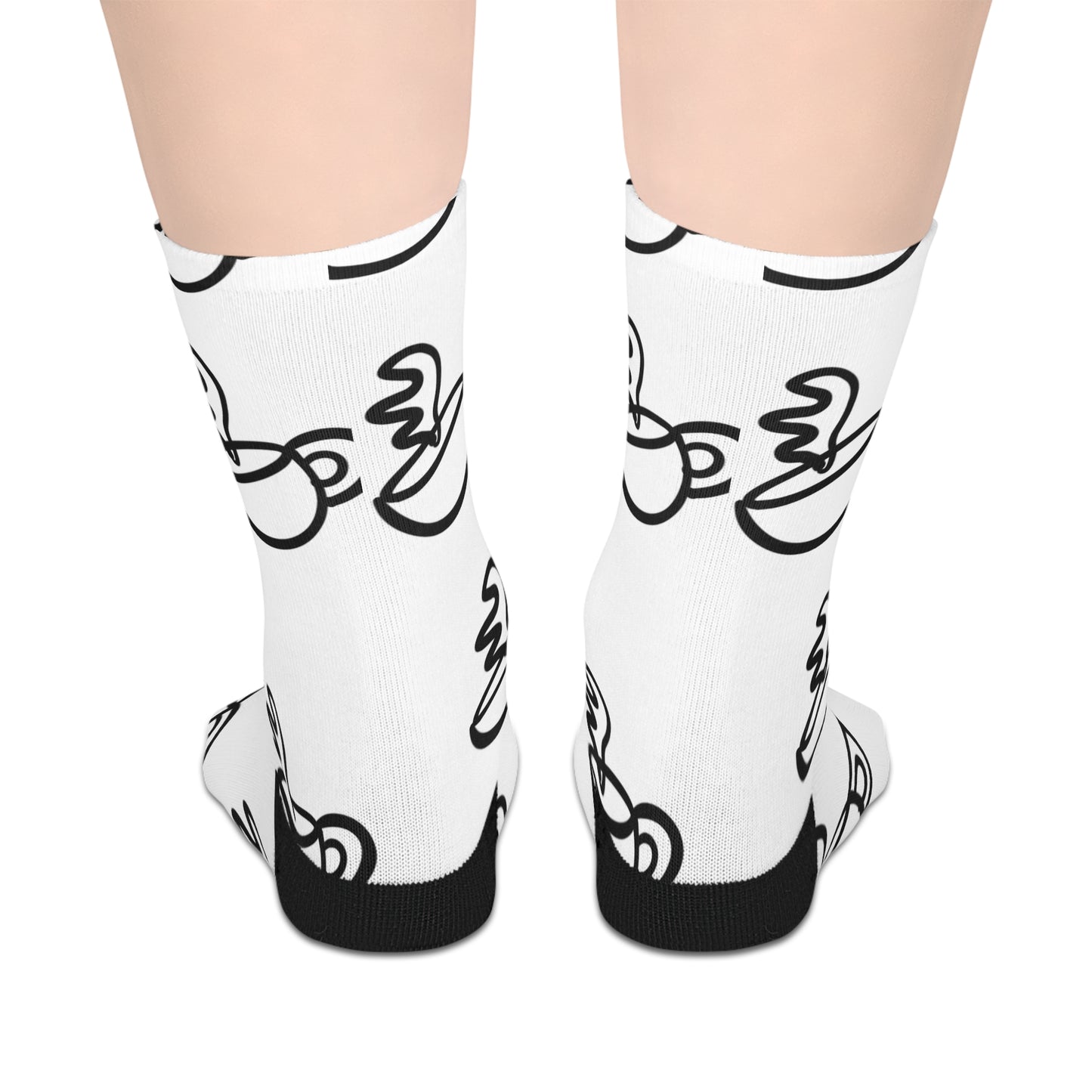 Minimal Coffee Cup Pattern Mid-length Socks | Black White Cafe Doodle