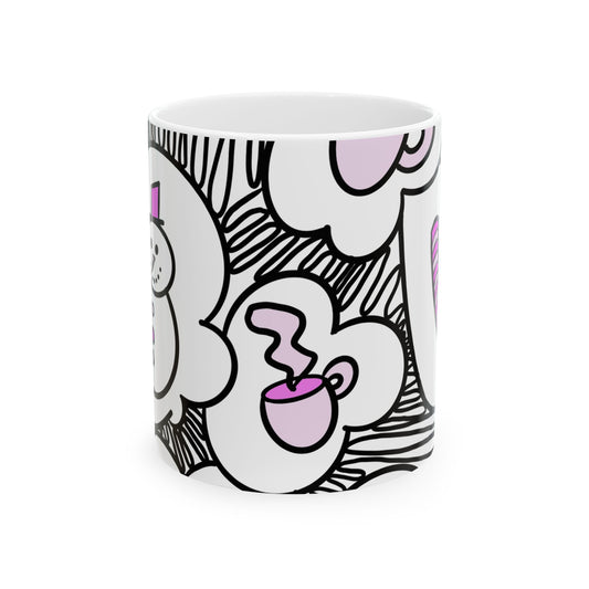 Pink Coffee Doodle Mug | Ceramic Mug