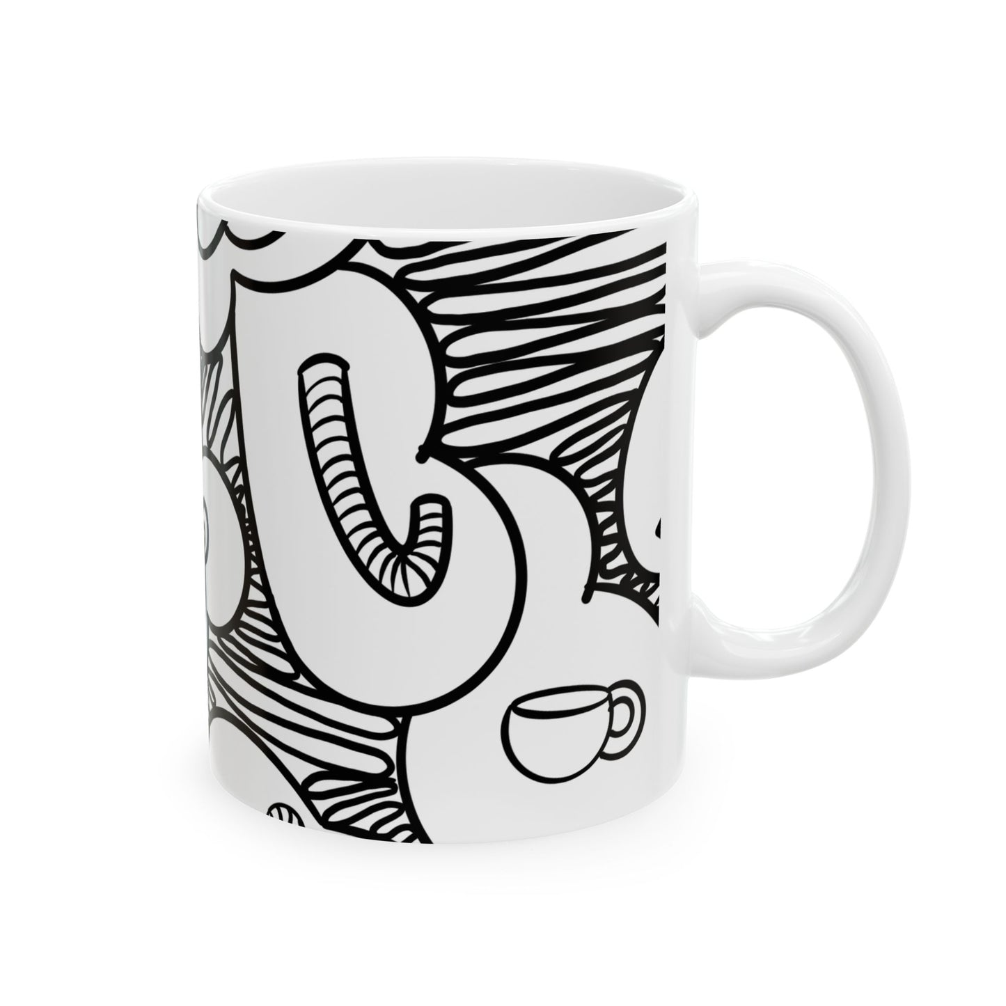 Coffee Doodle Mug | Hand-Drawn Cups Pattern Ceramic Mug