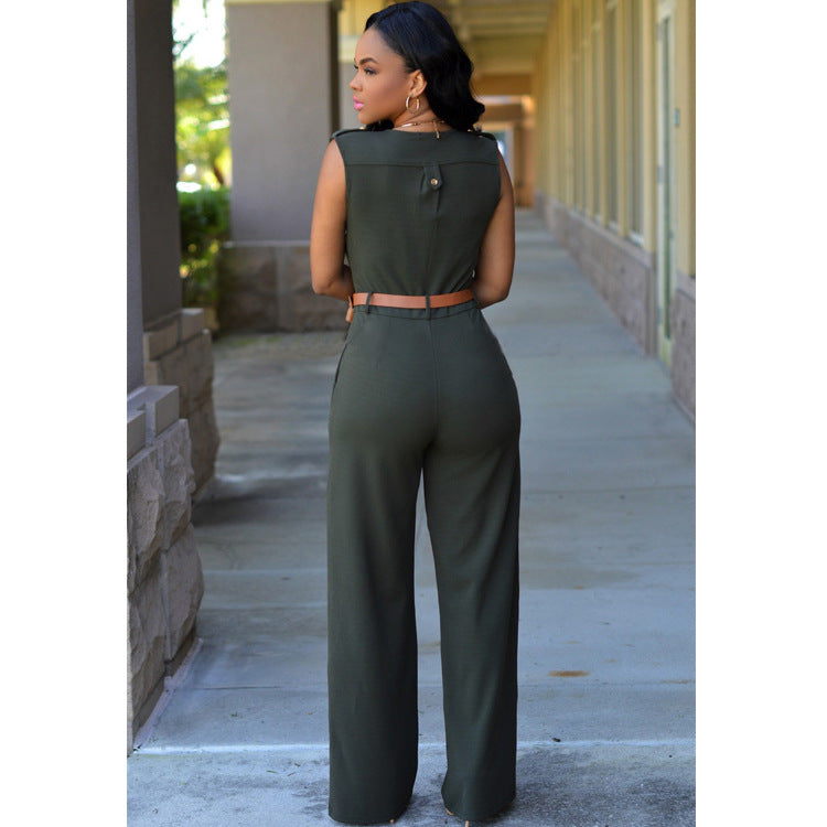 Elegant Belted Wide Leg Jumpsuit