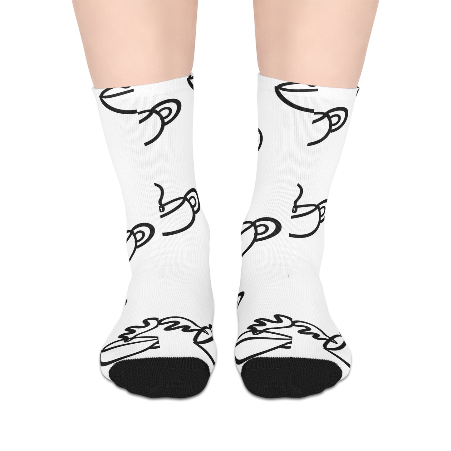 Minimal Coffee Cup Pattern Mid-length Socks | Black White Cafe Doodle
