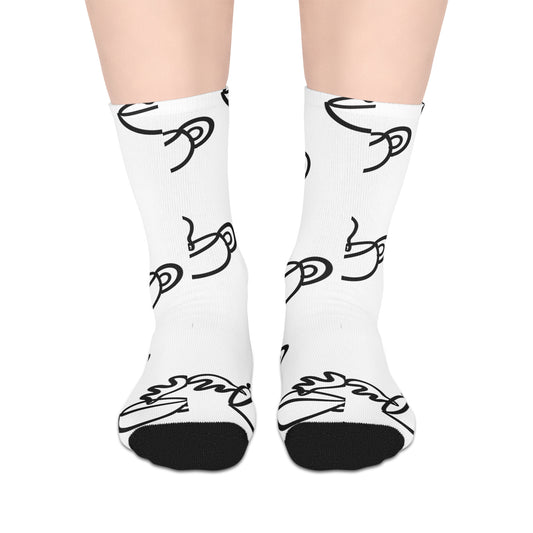 Minimal Coffee Cup Pattern Mid-length Socks | Black White Cafe Doodle