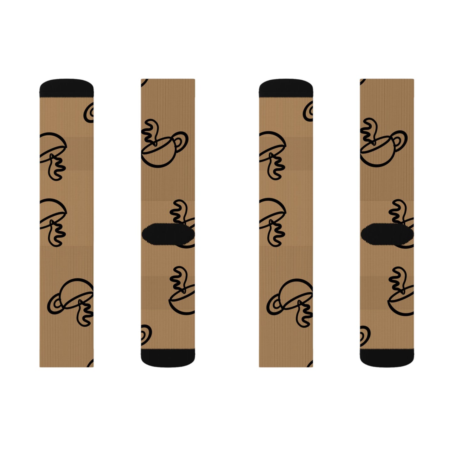 Coffee Cup Pattern Socks | Brown Coffee Bean Sublimation Socks