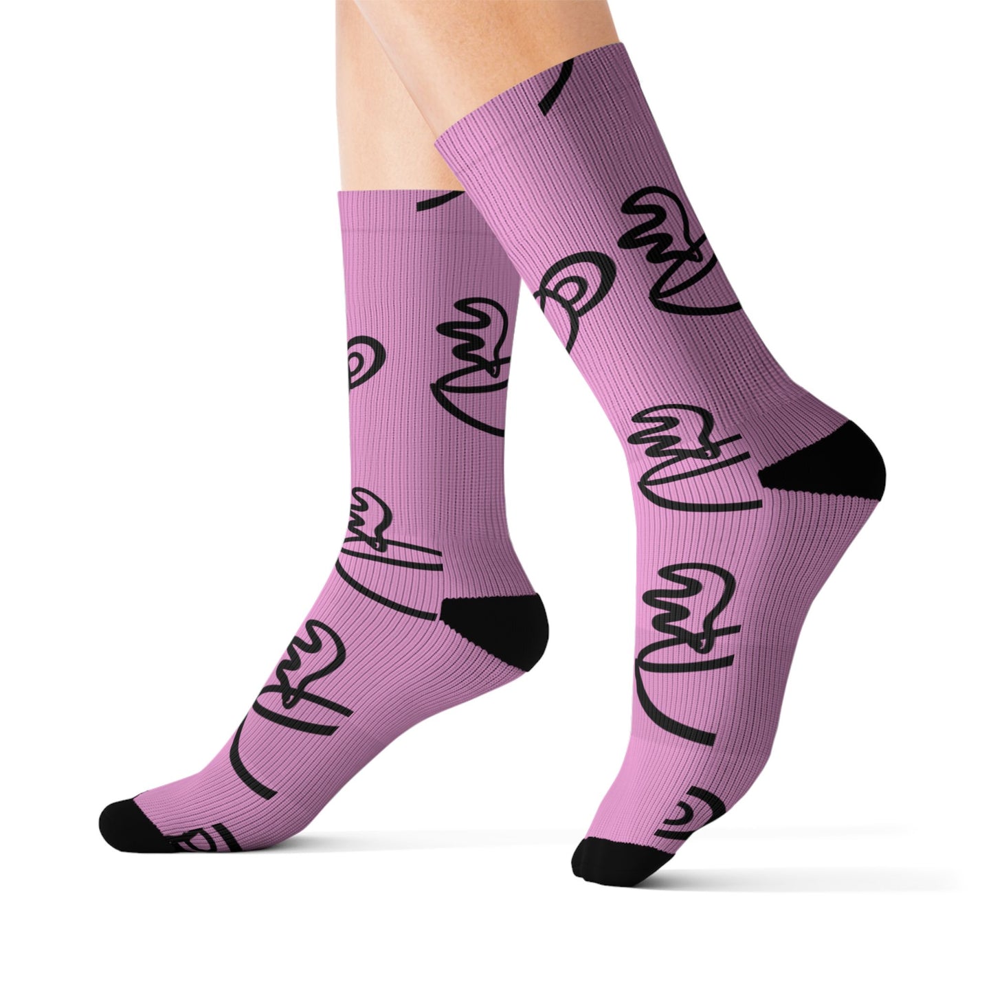 Pink Tea Cup Pattern Socks | Sublimation Crew Socks
