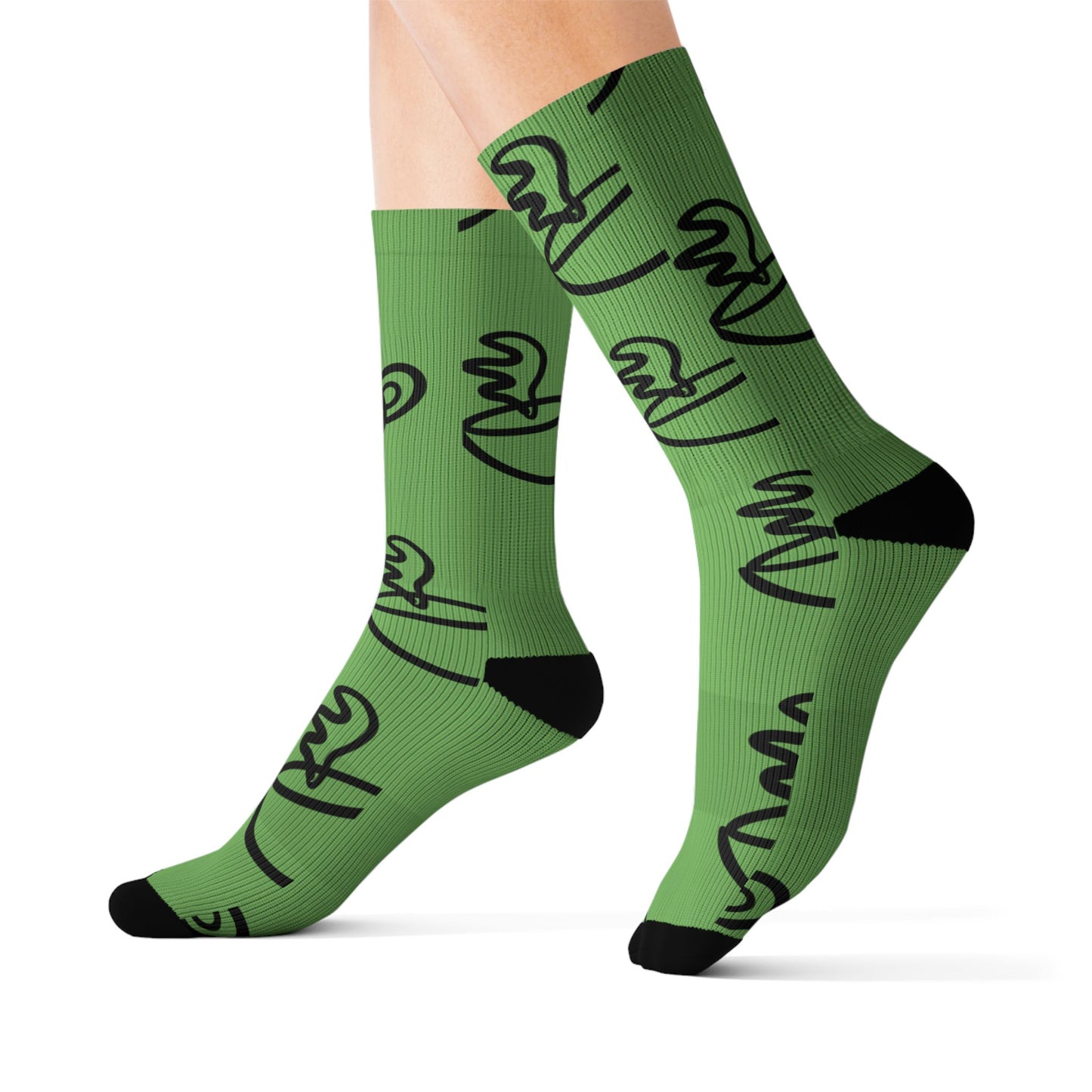 Green Tea Cup Pattern Socks | Sublimation Crew Socks
