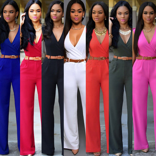 Elegant Belted Wide Leg Jumpsuit