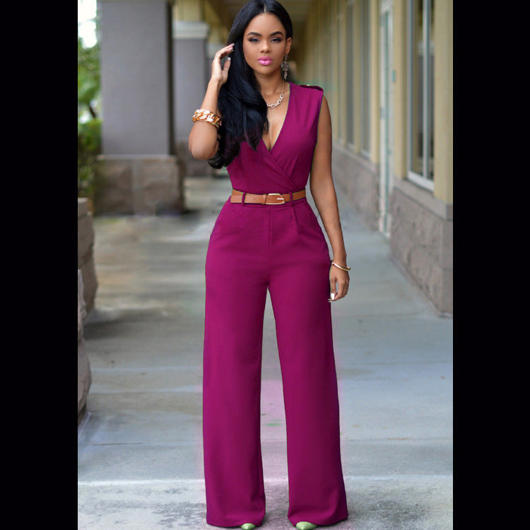 Elegant Belted Wide Leg Jumpsuit