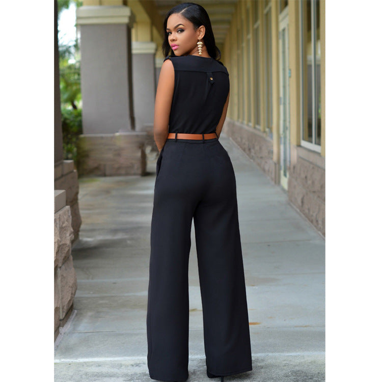 Elegant Belted Wide Leg Jumpsuit