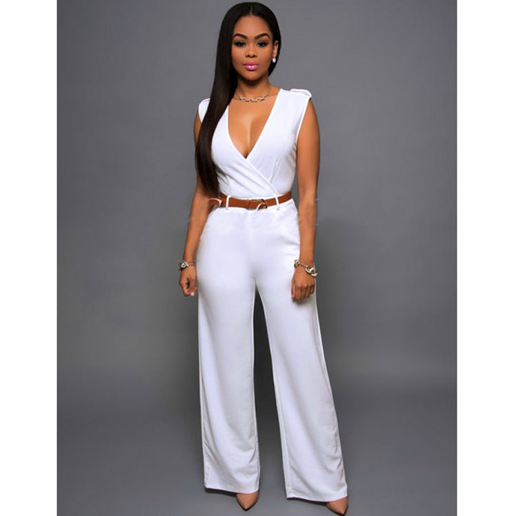 Elegant Belted Wide Leg Jumpsuit