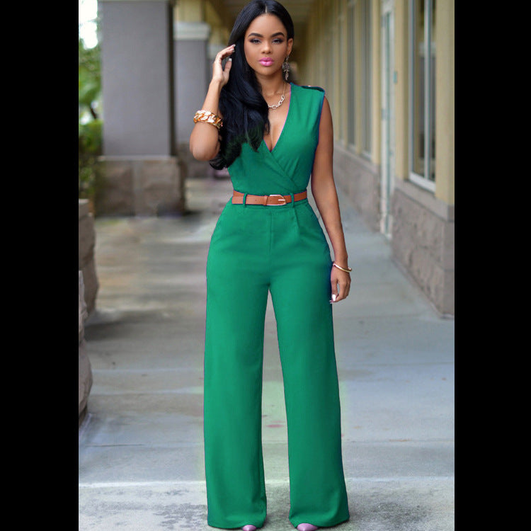 Elegant Belted Wide Leg Jumpsuit