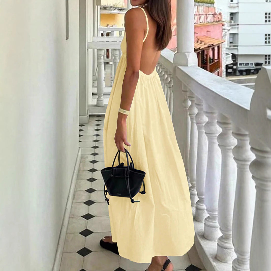 Backless Spaghetti  Strap Maxi  Dress