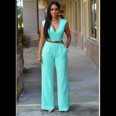 Elegant Belted Wide Leg Jumpsuit