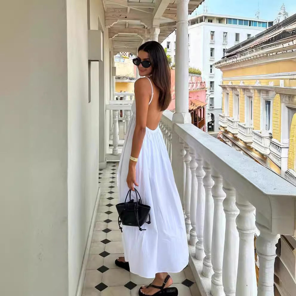 Backless Spaghetti  Strap Maxi  Dress