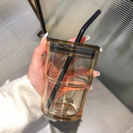 Tinted Glass Tumbler with Lid & Straw