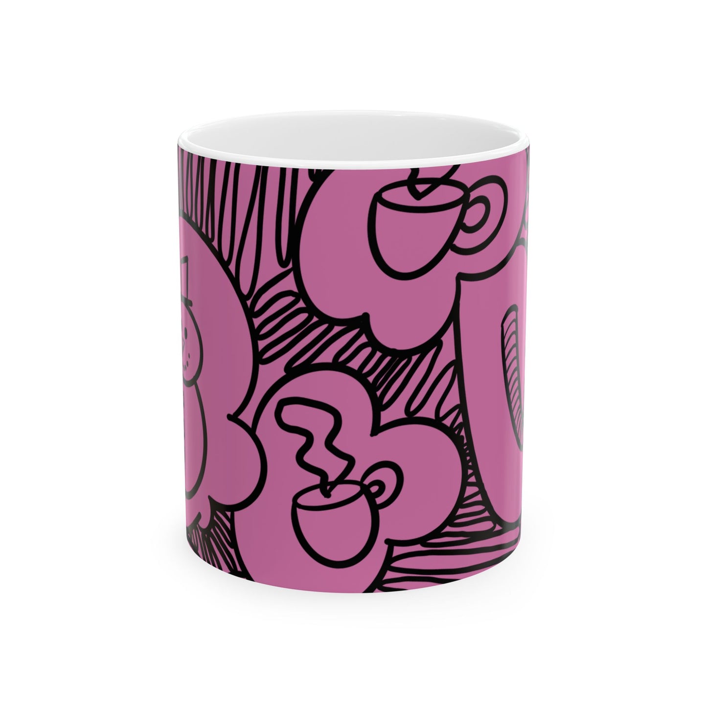 Coffee Festive Mug | Pink Festive Coffee Pattern Ceramic Mug