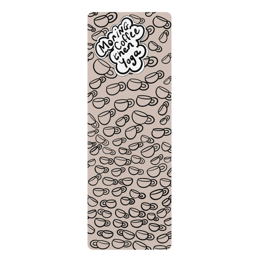 Yoga Mat — “Morning, Coffee, Cheer, Yoga” Coffee Cup Pattern