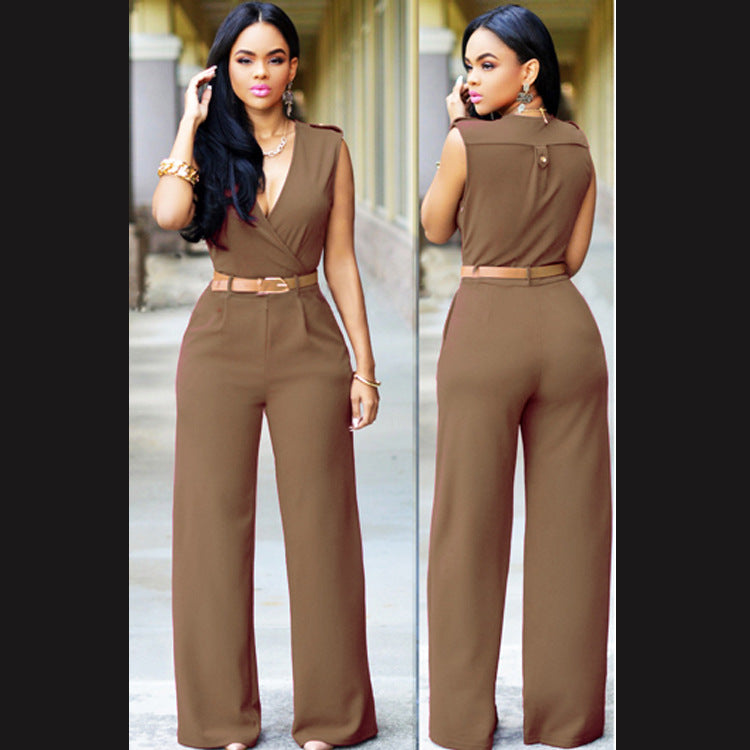 Elegant Belted Wide Leg Jumpsuit