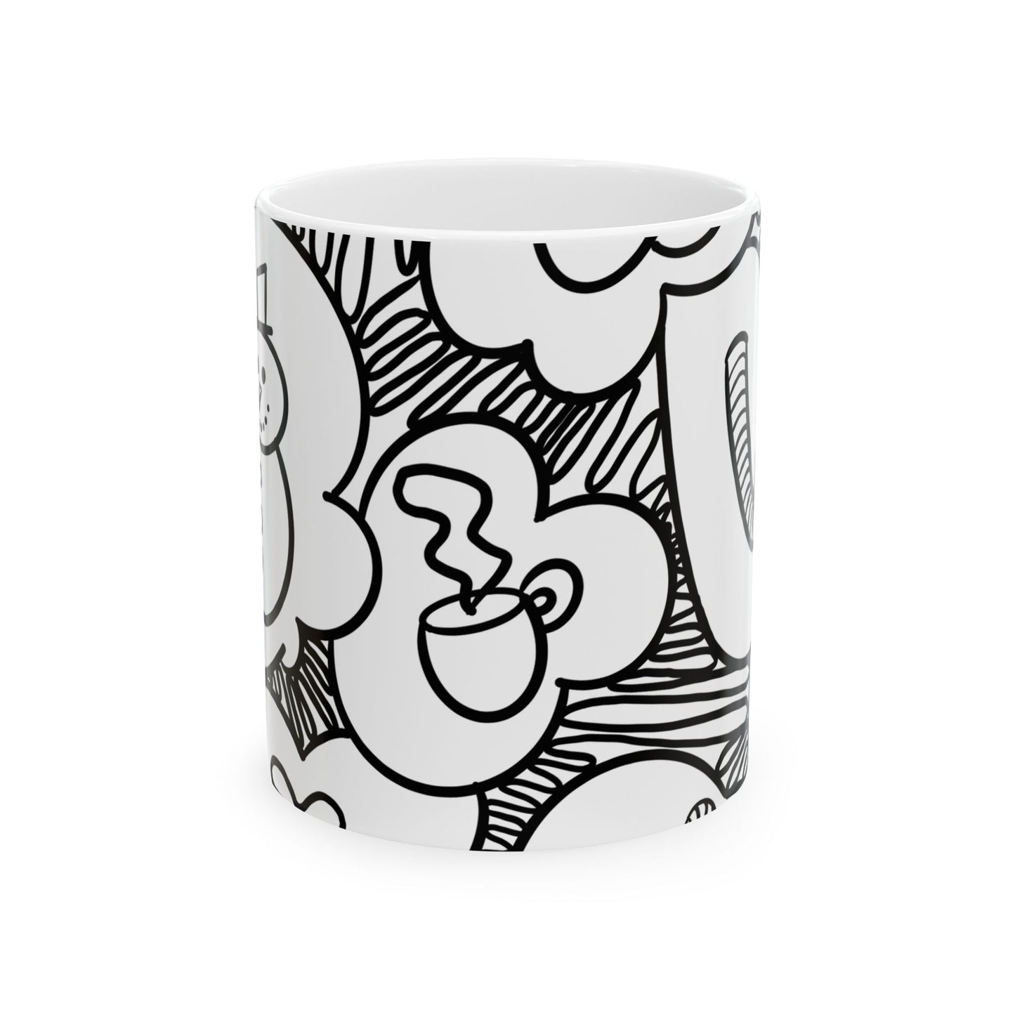Coffee Doodle Mug | Hand-Drawn Cups Pattern Ceramic Mug