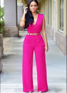 Elegant Belted Wide Leg Jumpsuit