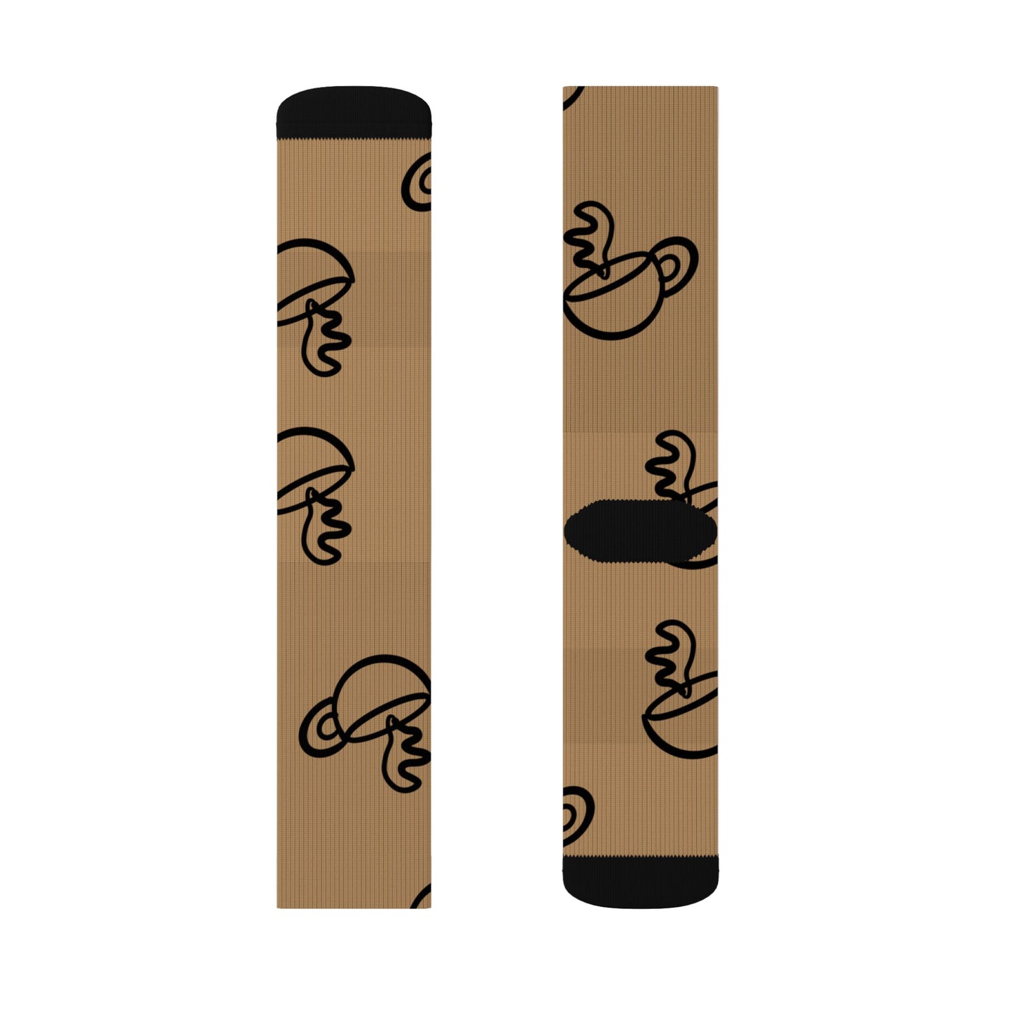 Coffee Cup Pattern Socks | Brown Coffee Bean Sublimation Socks