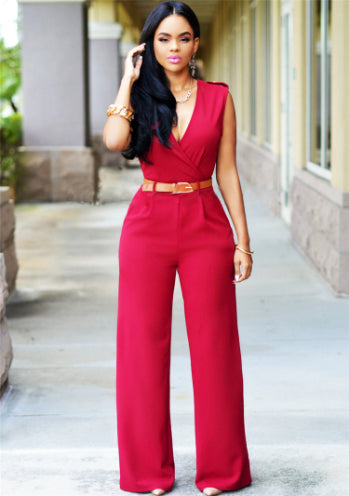 Elegant Belted Wide Leg Jumpsuit
